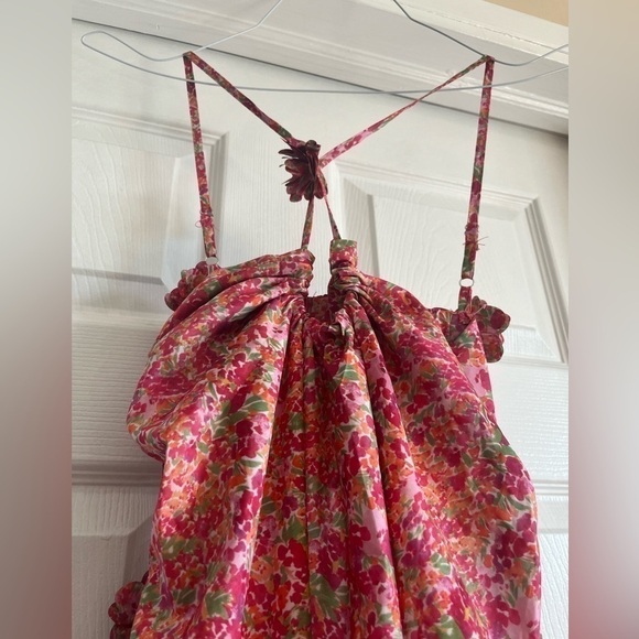 3D Rosette Ditsy Maxi Dress Chiffon Silk Slip Floral Love Flower NEW Suzette - Picture 8 of 14